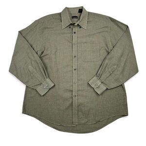 Vintage olive green micro houndstooth print oversized long sleeve button down